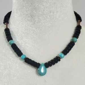 Silver Elegant Black and Turquoise Necklace